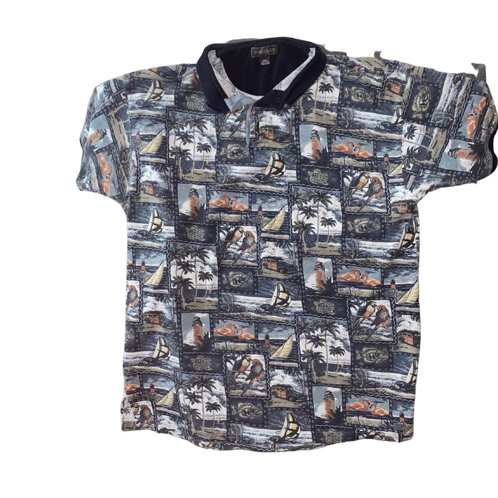 Knights Sportswear 2XLT Hawaiian Shirt Tropical Island Print Short Sleeve Collar